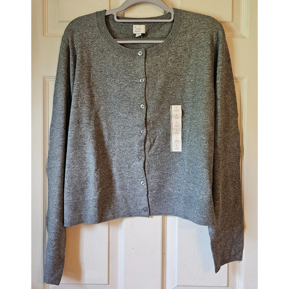 NWT A New Day Womens Gray Button Front Cardigan Sweater Cashmere Feel Knit Large - Picture 1 of 9